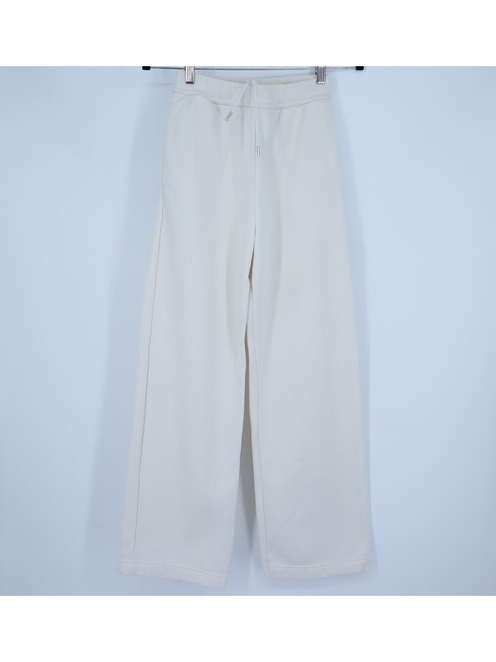 ZARA Straight Leg Sweatpants White High Rise Fleece Lined Pull On Women's S
